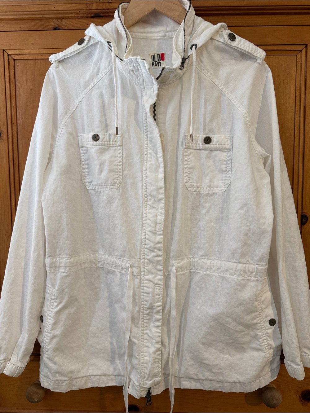 Old Navy Classic Vintage Linen Blend Jacket, Large,Full Zip/Velcro,Optional Hood